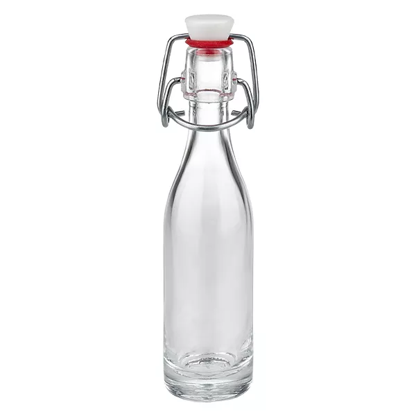Botella de vidrio de 50 ml + tapa abatible de PVC UNiTWIST Botella de cristal de 50 ml con tapón basculante PVC UNiTWIST - botella pequeña con clip metálico y tapón blanco