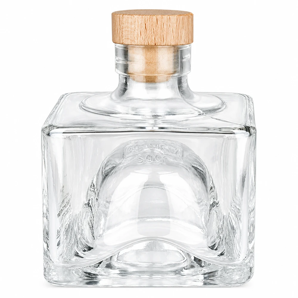 200ml Glasflasche Bob mit Holzkorken, quadratische Form, transparentes Glas, UNiTWIST Verschluss, Dekoflasche