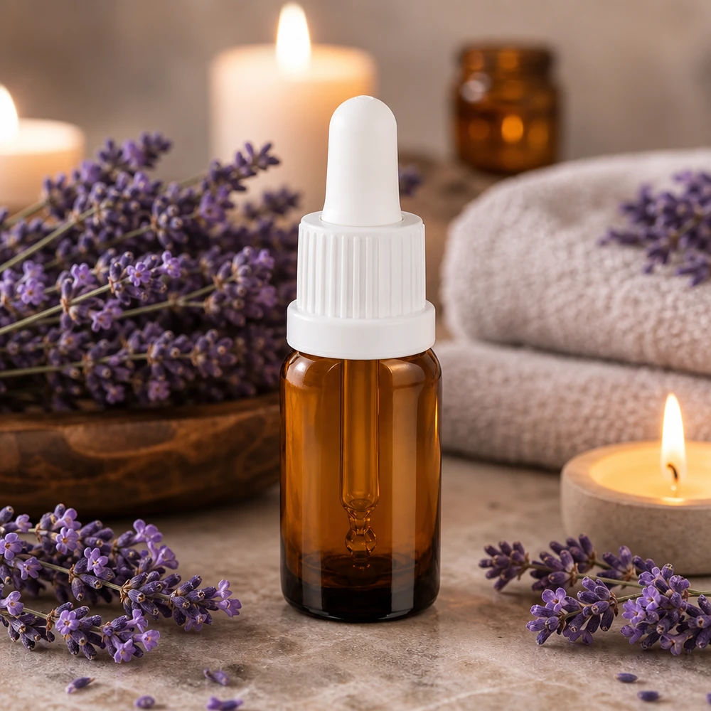 Frasco cuentagotas pequeño de 10 ml de vidrio marrón con tapón de pipeta blanco para aceites esenciales
