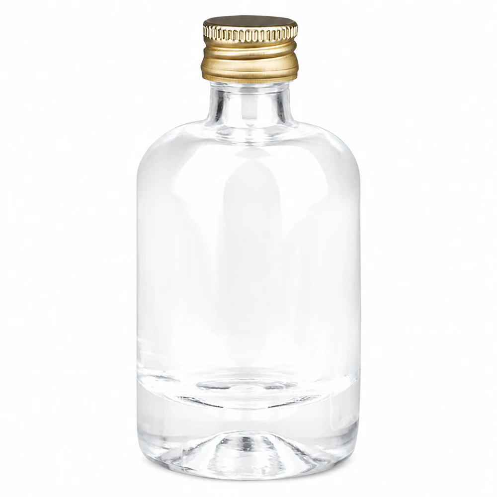 Botella de vidrio Sara de 40 ml con tapón de rosca dorado UNiTWIST - Botella redonda pequeña transparente