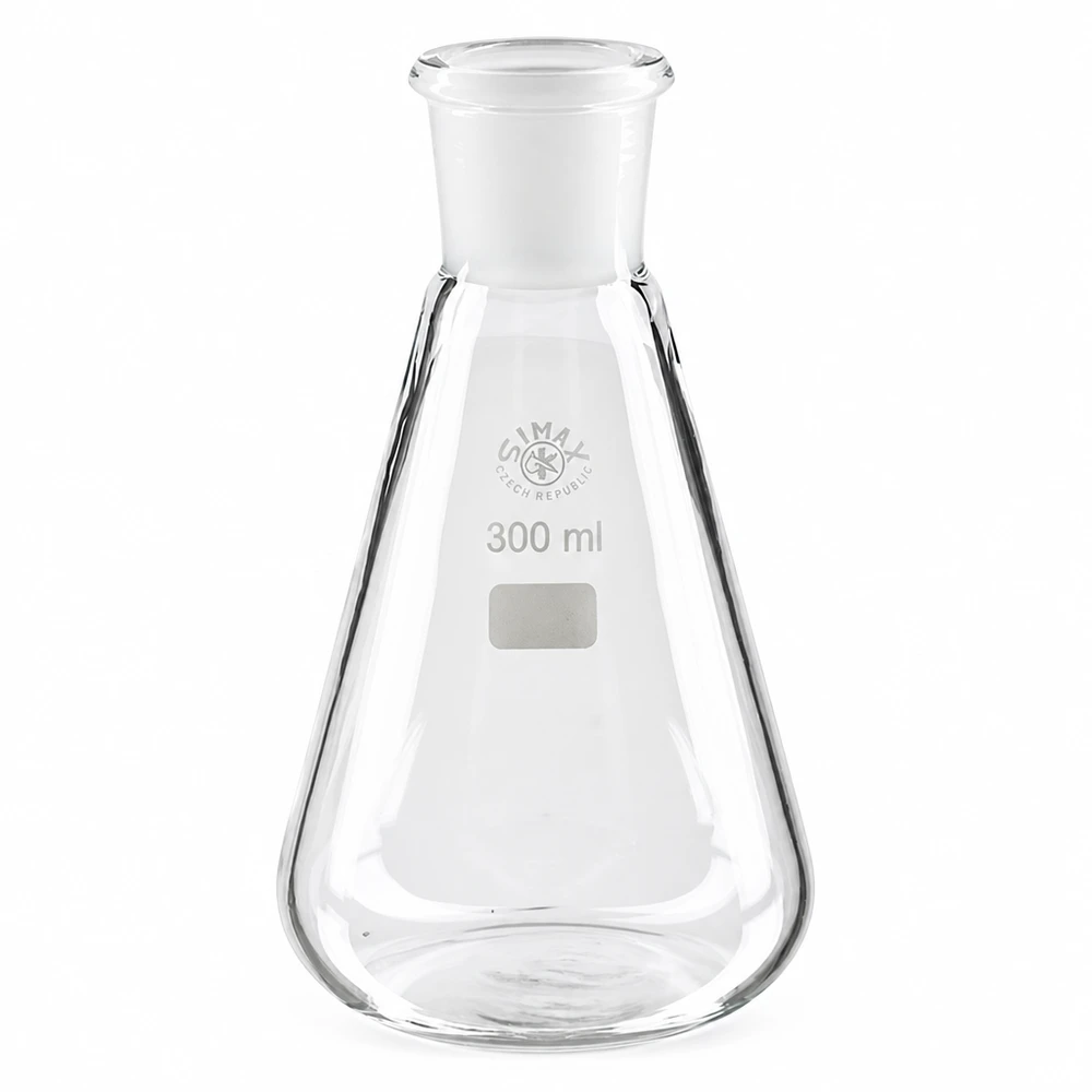 Matraz Erlenmeyer 300ml con junta esmerilada estándar (29/32) Matraz Erlenmeyer de 300 ml de vidrio borosilicato con junta esmerilada estándar 29/32 para aplicaciones de laboratorio
