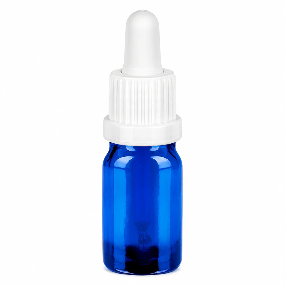 Frasco pipeta 5ml cierre inviolable blanco BlueLine UT18/5 Frasco pipeta de 5 ml de vidrio azul con tapón blanco y pipeta para una dosificación precisa
