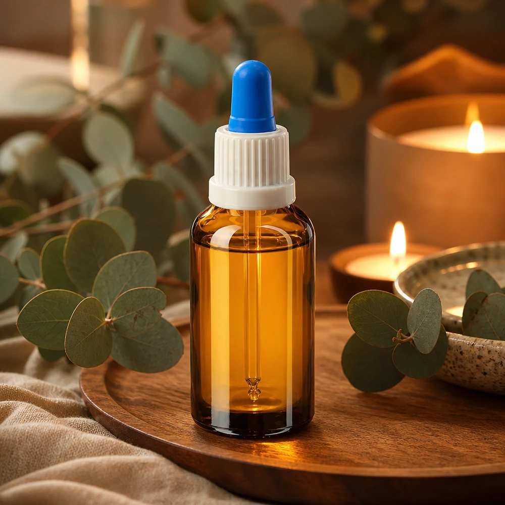 Frasco pipeta 30ml blanco/azul cierre inviolable BrownLine UT18/30 Frasco de vidrio ámbar de 30 ml con pipeta cuentagotas: perfecto para líquidos y cosméticos sensibles a la luz