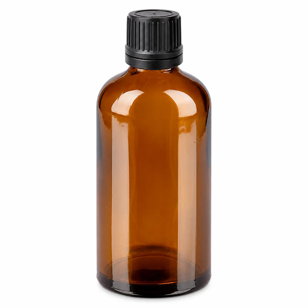Frasco cuentagotas 100ml fl. 1mm negro cierre inviolable BrownLine UT18/100 Frasco gotero de vidrio marrón de 100 ml con tapón negro para aceites esenciales y tinturas