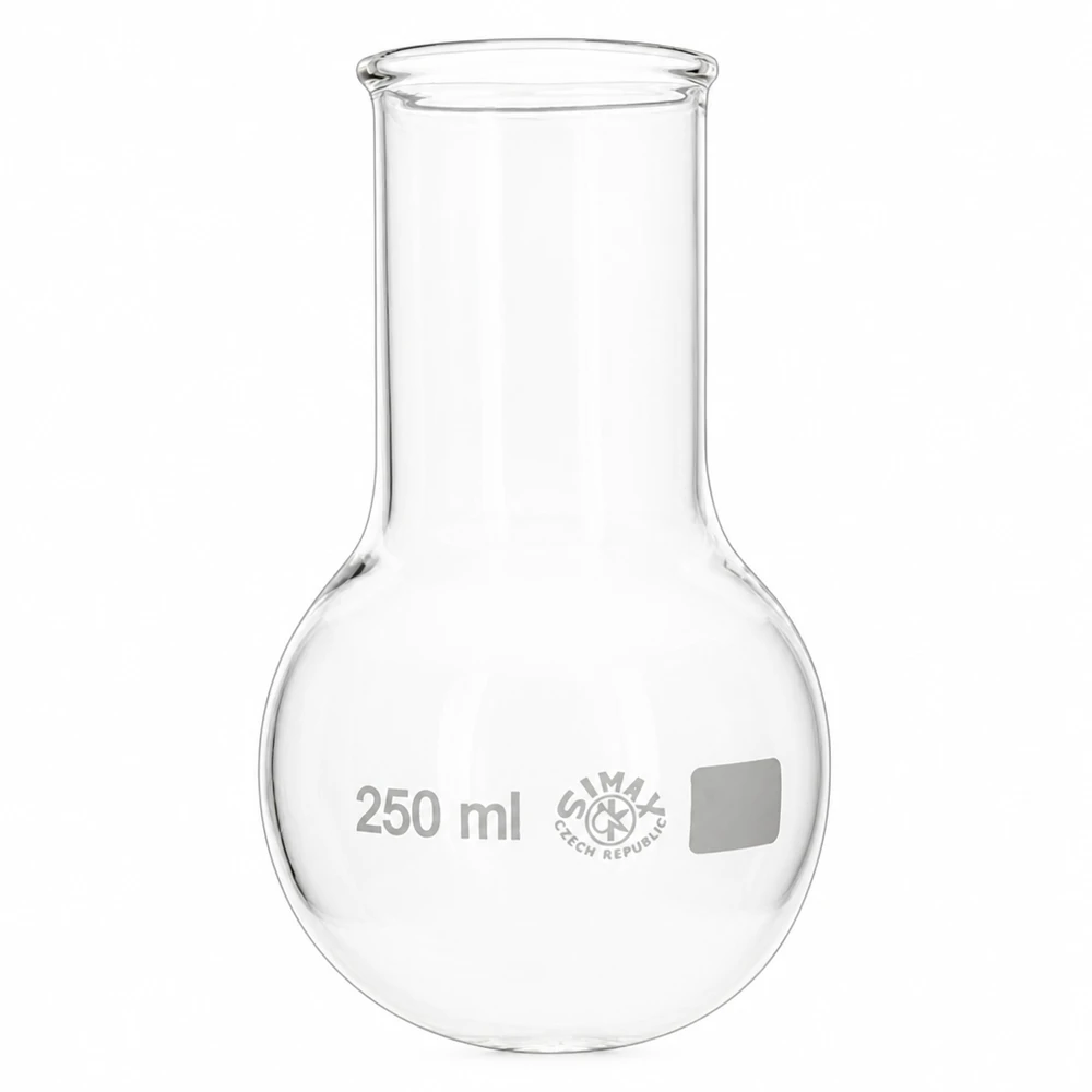 Matraz fondo redondo 250ml cuello ancho Matraz de fondo redondo de 250 ml y cuello ancho de vidrio de borosilicato para laboratorio de tecnología y experimentos químicos