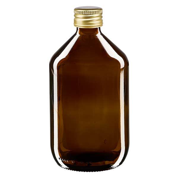 Frasco para medicamentos de 500 ml, marrón, con tapón de aluminio dorado ApoGlas Frasco para medicamentos de 500 ml, marrón, con tapón de aluminio dorado ApoGlas