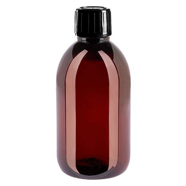 Botella de PET de 250 ml con tapón inviolable negro Botella de PET de 250 ml con tapón inviolable negro