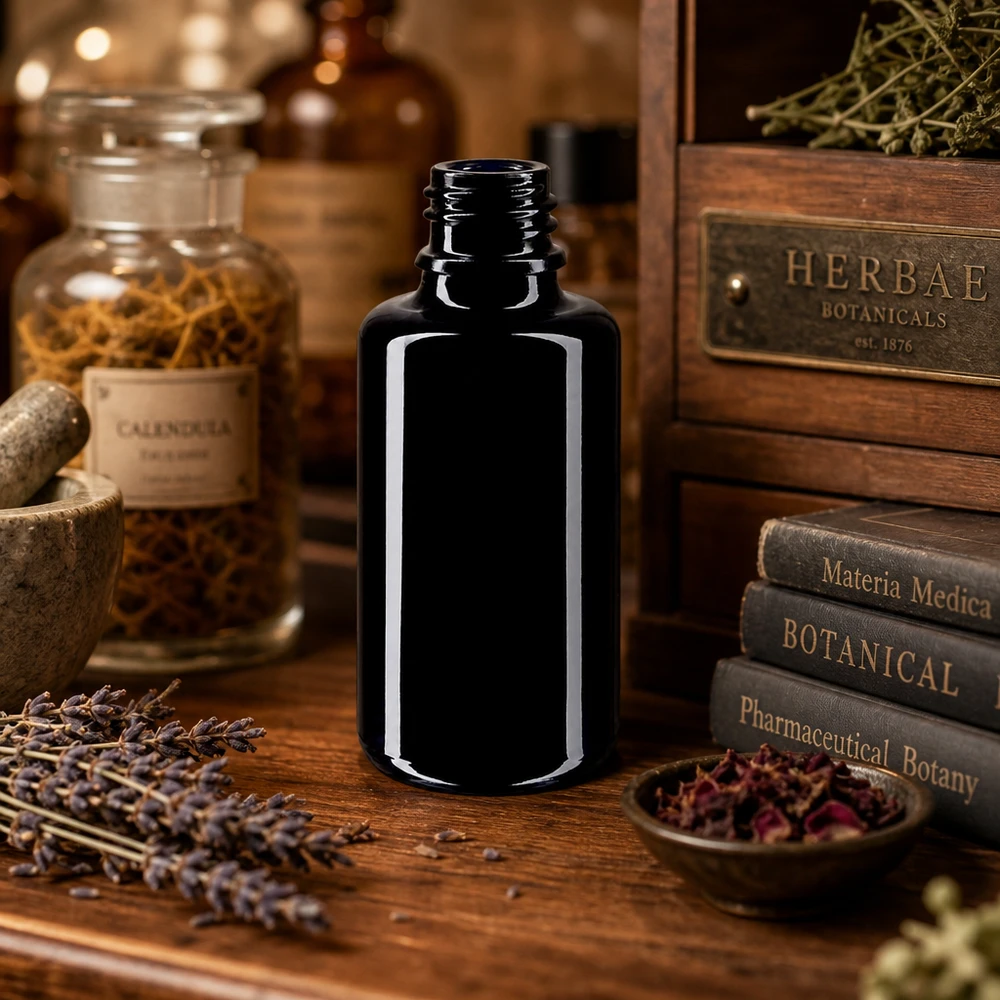 Frasco cuentagotas Orion de 30 ml de robusto vidrio violeta de Mirón para esencias y remedios naturales