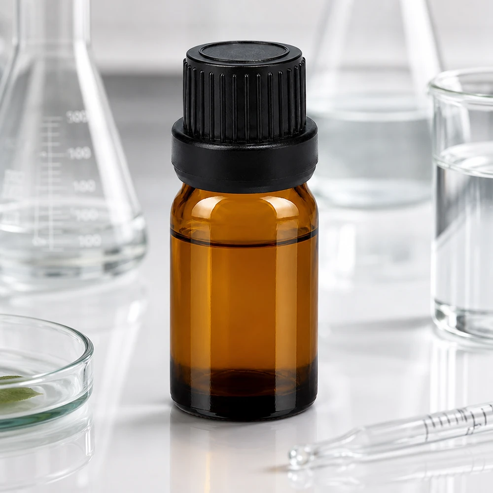 Frasco de laboratorio profesional de 5 ml de vidrio ámbar con tapón OV negro para aplicaciones de laboratorio