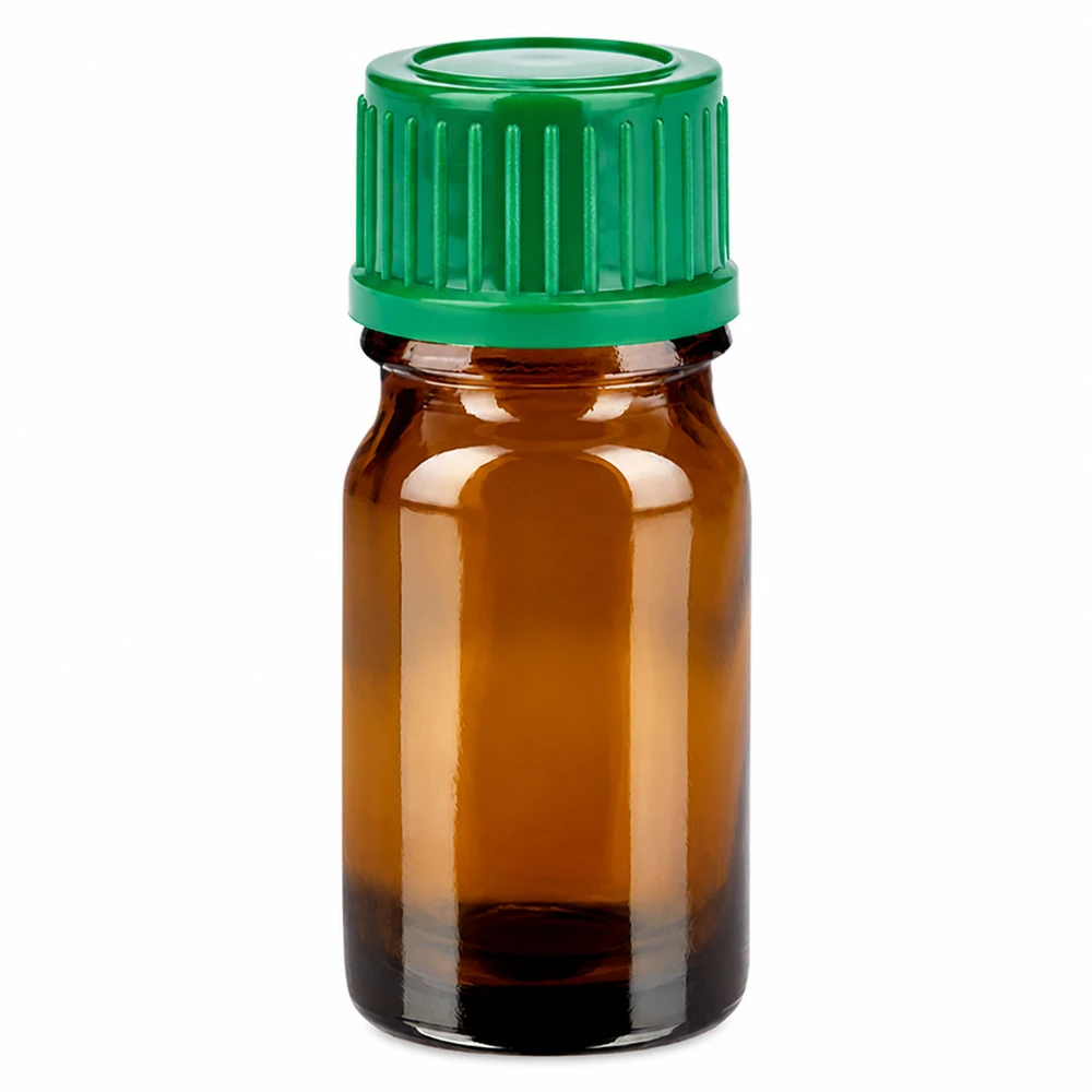 Frasco de 5 ml con tapón de rosca de 11 mm verde Estándar BrownLine UT18/5 Frasco de vidrio ámbar de 5 ml con tapón de rosca verde para aceites esenciales y medicamentos