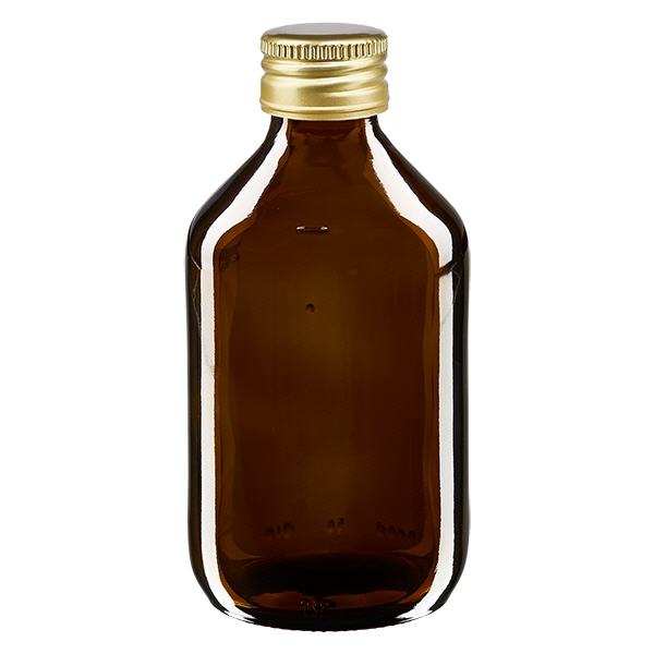Frasco para medicamentos de 250ml marrón, con tapón de aluminio dorado ApoGlas Frasco para medicamentos de 250ml marrón, con tapón de aluminio dorado ApoGlas