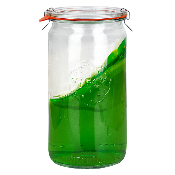 Juego de 12 tarros cilíndricos Weck de 340ml con 12 tapas de cristal Juego de 12 tarros cilíndricos Weck de 340ml con 12 tapas de cristal