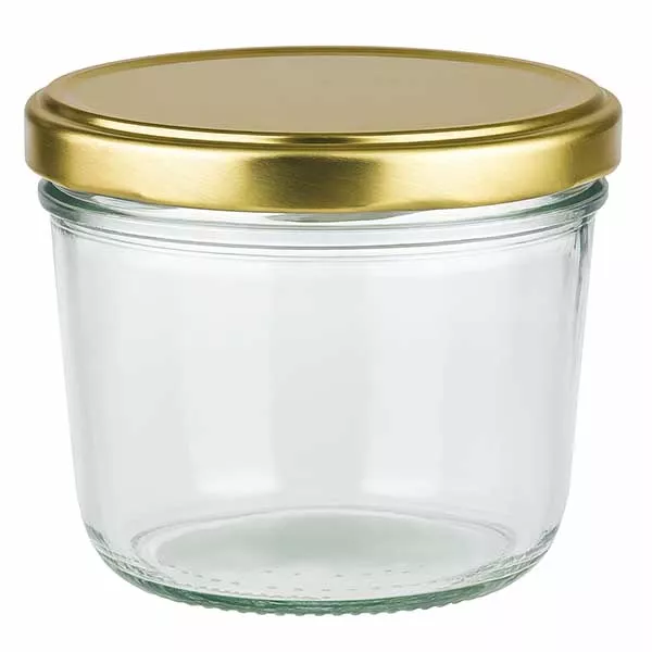 Vasos de 230 ml con tapa BasicSeal dorada UNiTWIST Tarro de cristal de 230 ml con tapa dorada BasicSeal UNiTWIST - tarro de cristal vacío con tapa de rosca de cristal
