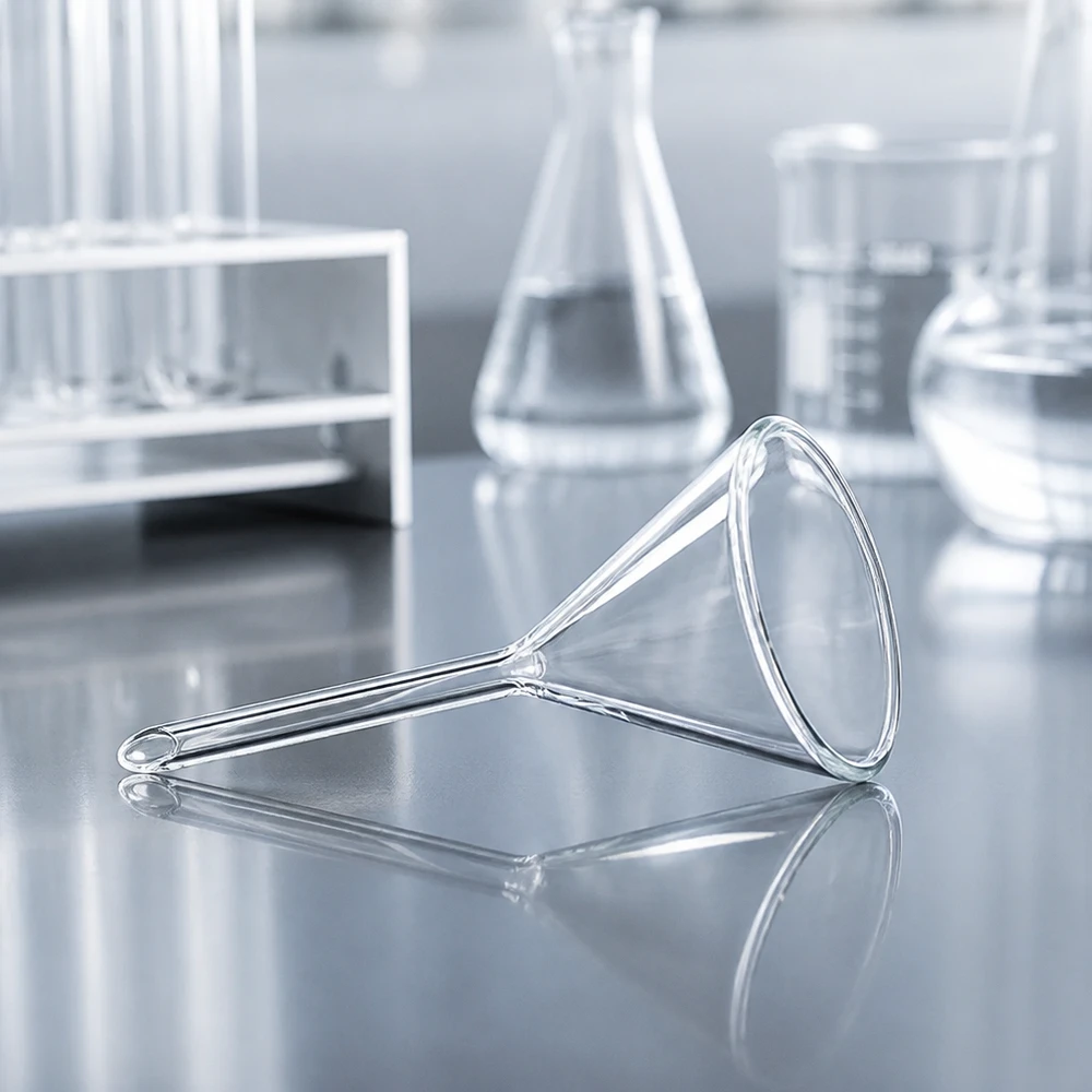 Embudo de laboratorio transparente de vidrio de borosilicato de alta calidad de 35 mm de diámetro para trabajos profesionales de laboratorio
