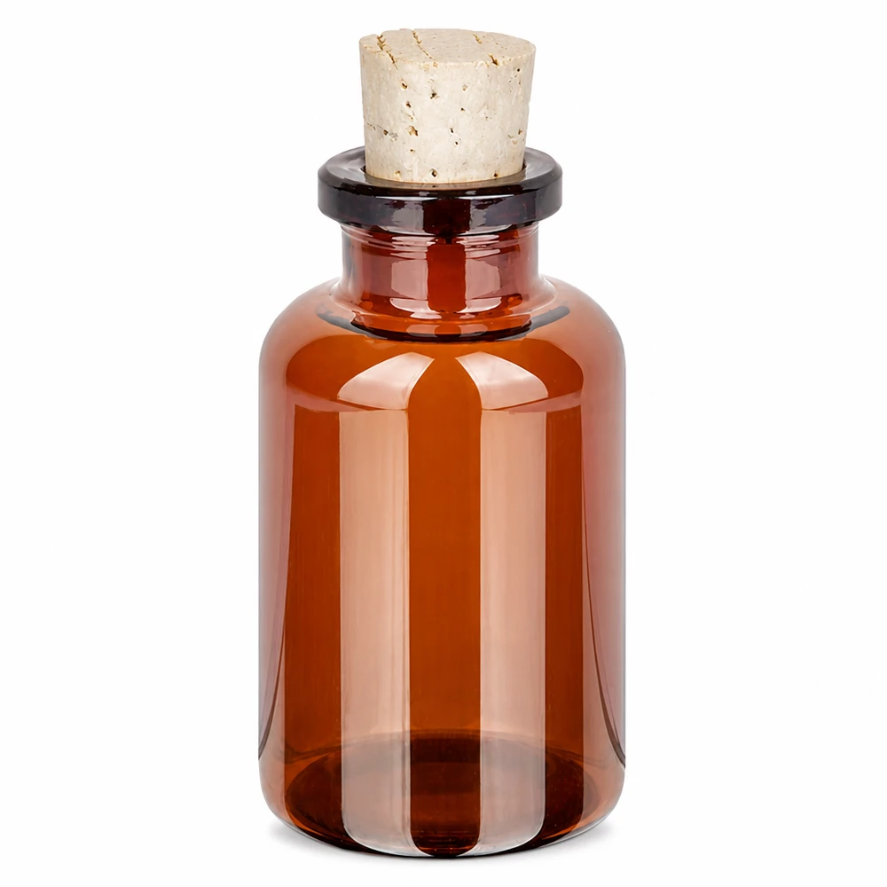Botella de vidrio ámbar, 20ml, con corcho 11/14mm Braunglas Vorratsflasche 20ml mit Korken 11/14mm für Flüssigkeiten