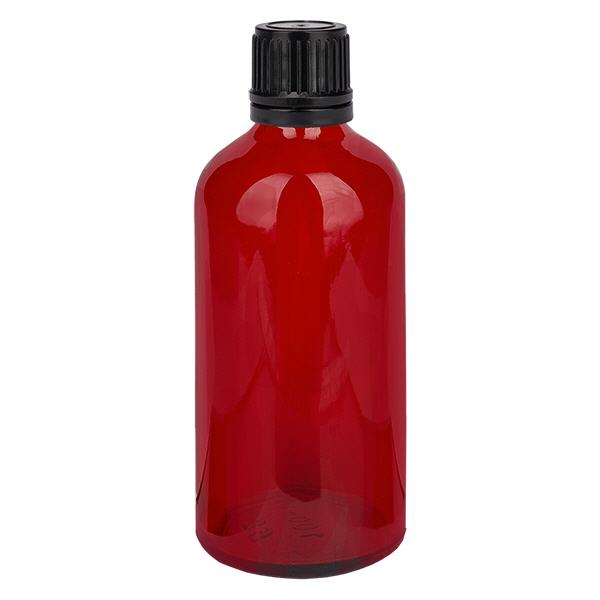 Botella globo 100ml 8mm anillo vertedor cierre inviolable negro RedL. UT18/100