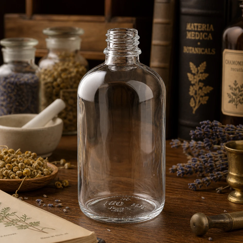 Frasco de farmacia ApoGlas de 100 ml de diseño clásico para medicina tradicional y remedios naturales