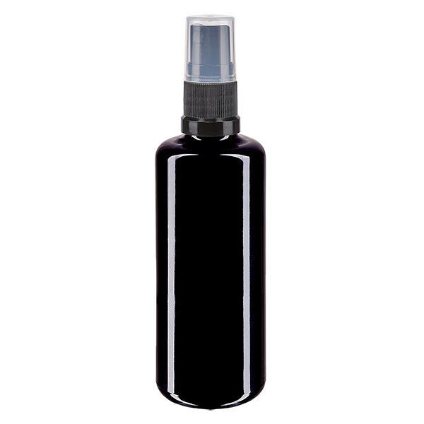Botella de farmacia violeta 100ml tapón pulverizador negro Botella de farmacia violeta 100ml tapón pulverizador negro