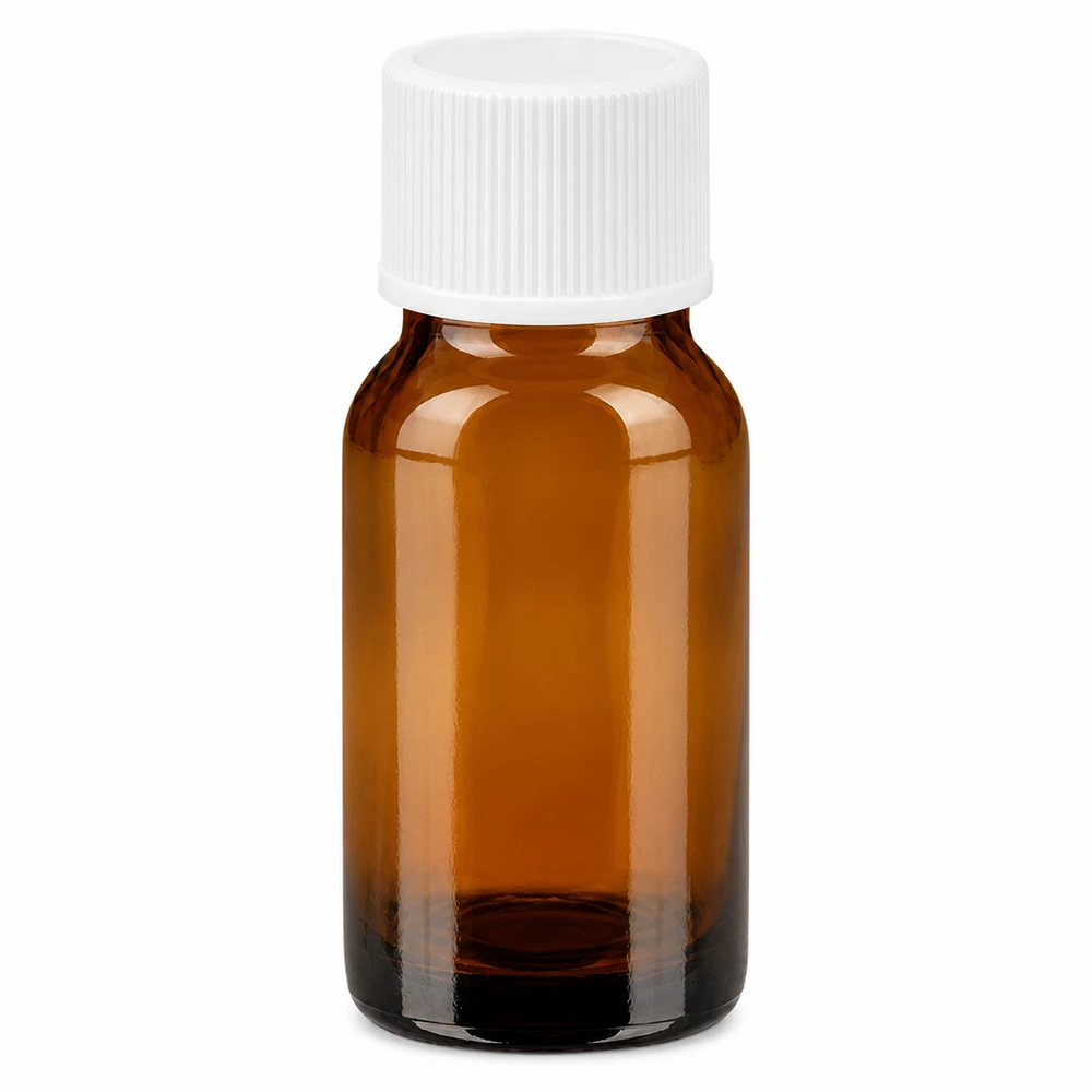 Botella 10ml 11mm tapón rosca blanco Standard BrownLine UT18/10 Frasco de vidrio marrón de 10 ml con tapón de rosca blanco para aceites esenciales y cosméticos