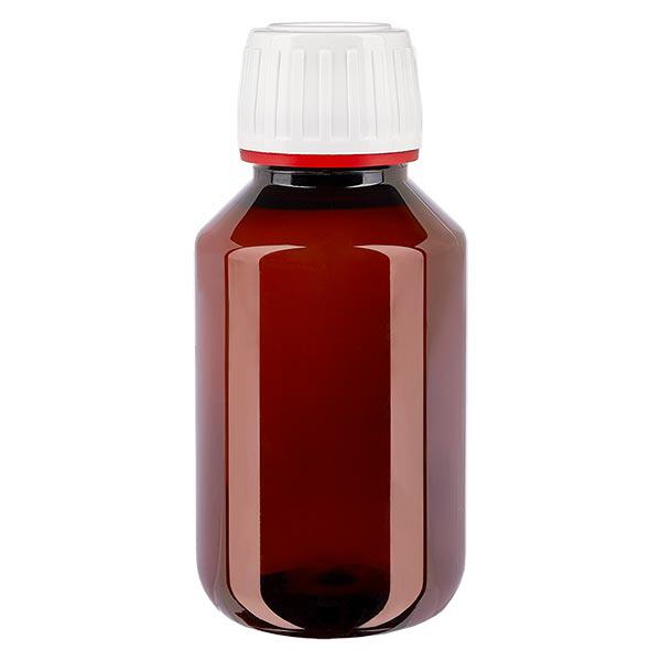 Botella PET 100ml con tapón inviolable blanco, estriado fino Botella PET 100ml con tapón inviolable blanco, estriado fino