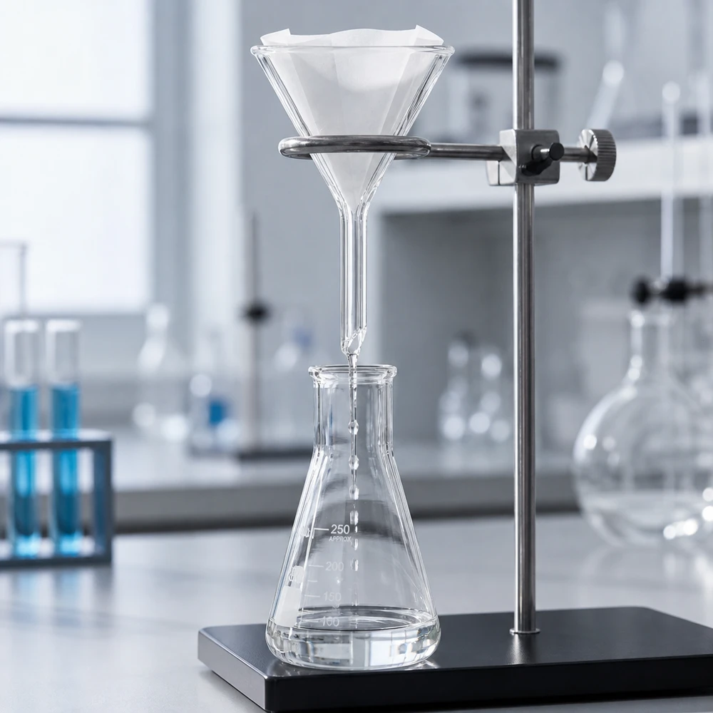 Embudo Ø 45mm cal sodada, ángulo 60°, corto Embudo de vidrio de precisión de 45 mm con ángulo de 60 grados para un filtrado eficaz en el laboratorio y la cocina