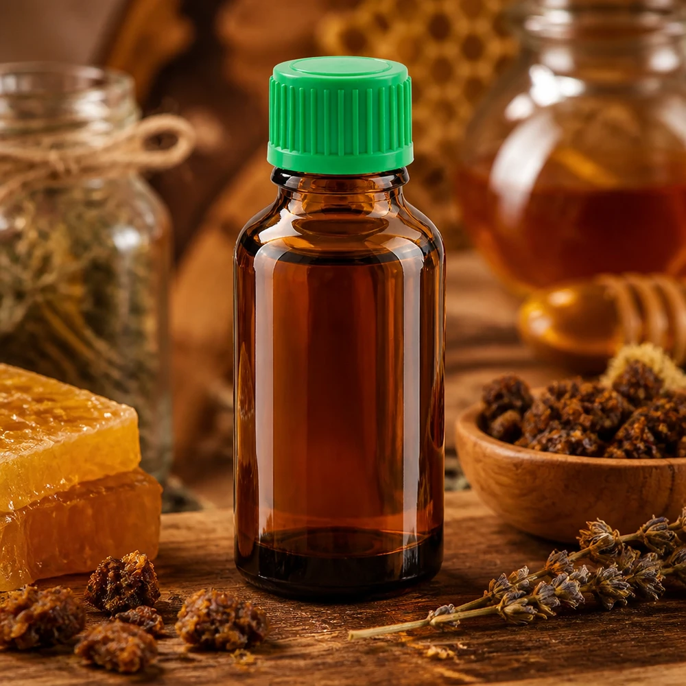 Pequeño frasco cuentagotas de 30 ml en vidrio ámbar con abertura dosificadora precisa de 0,8 mm para aceites esenciales