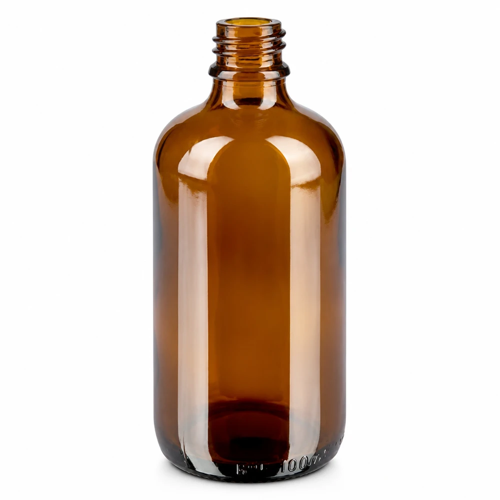 Frasco de vidrio marrón de 100 ml con rosca para aerosoles y aplicaciones cosméticas