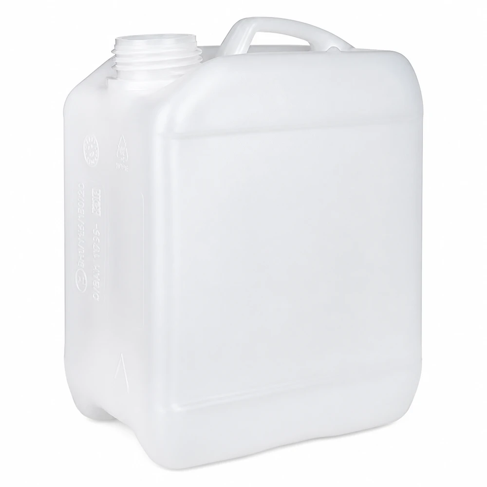 Bidón de plástico blanco de 2,5 litros sin tapón, con asa de transporte, fabricado en HDPE