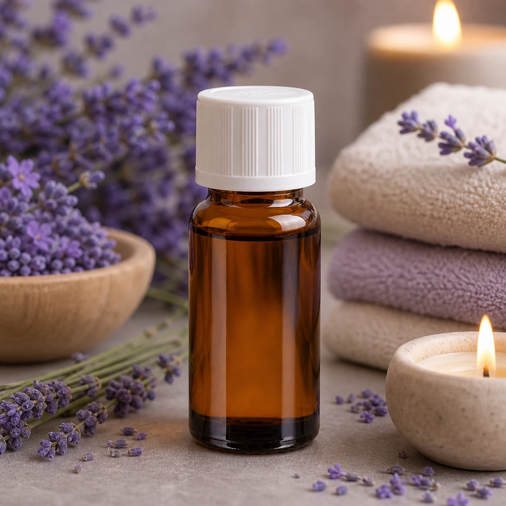 Frasco de farmacia marrón de 10 ml con tapón de seguridad para niños blanco, para aceite de lavanda