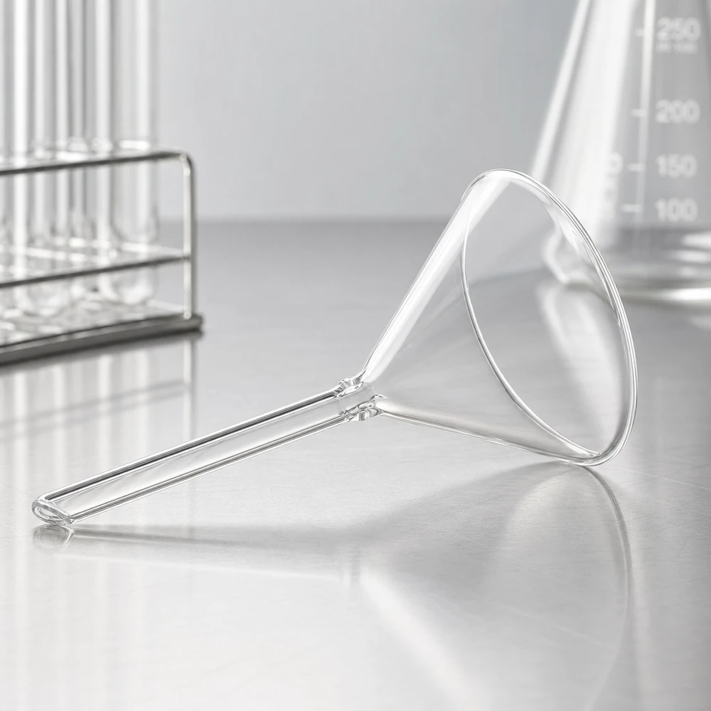 Embudo de cal sodada Ø 70 mm, ángulo de 60°, corto Embudo de vidrio de tallo corto de 70 mm de diámetro transparente de vidrio sodocálcico para laboratorio