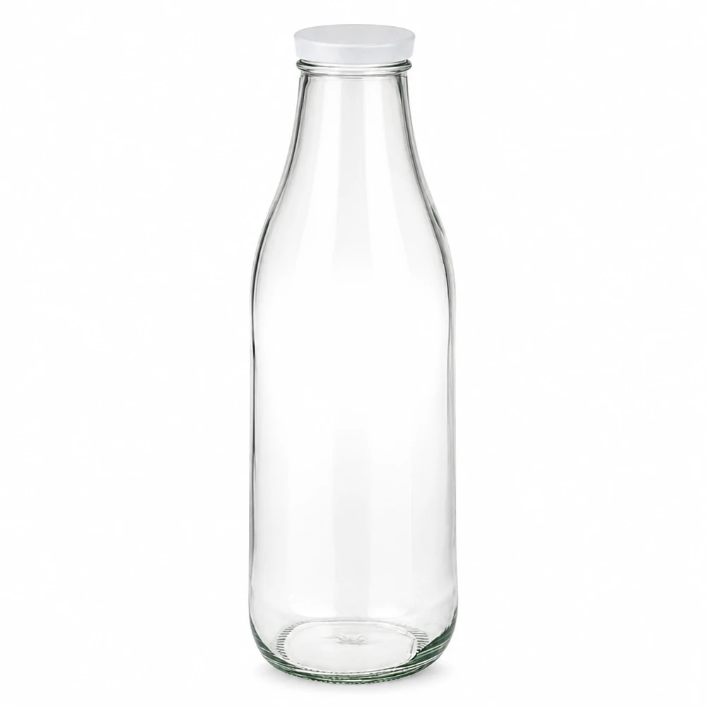 Frasco de vidrio de 1000 ml con tapa blanca BasicSeal Frasco vacío transparente con certificado de la ONU Botella de leche