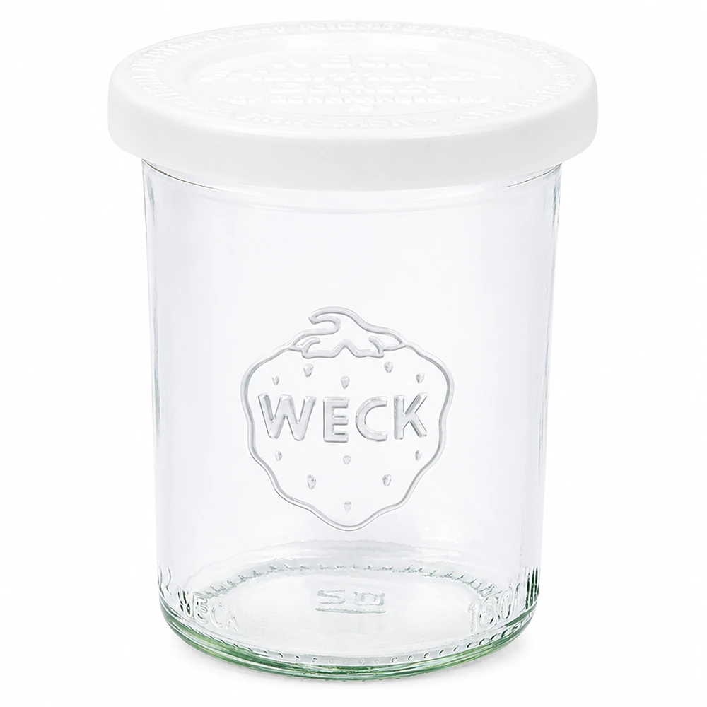 WECK 160ml mason jar con tapa blanca RR60 - Tarro de cristal transparente con logotipo WECK