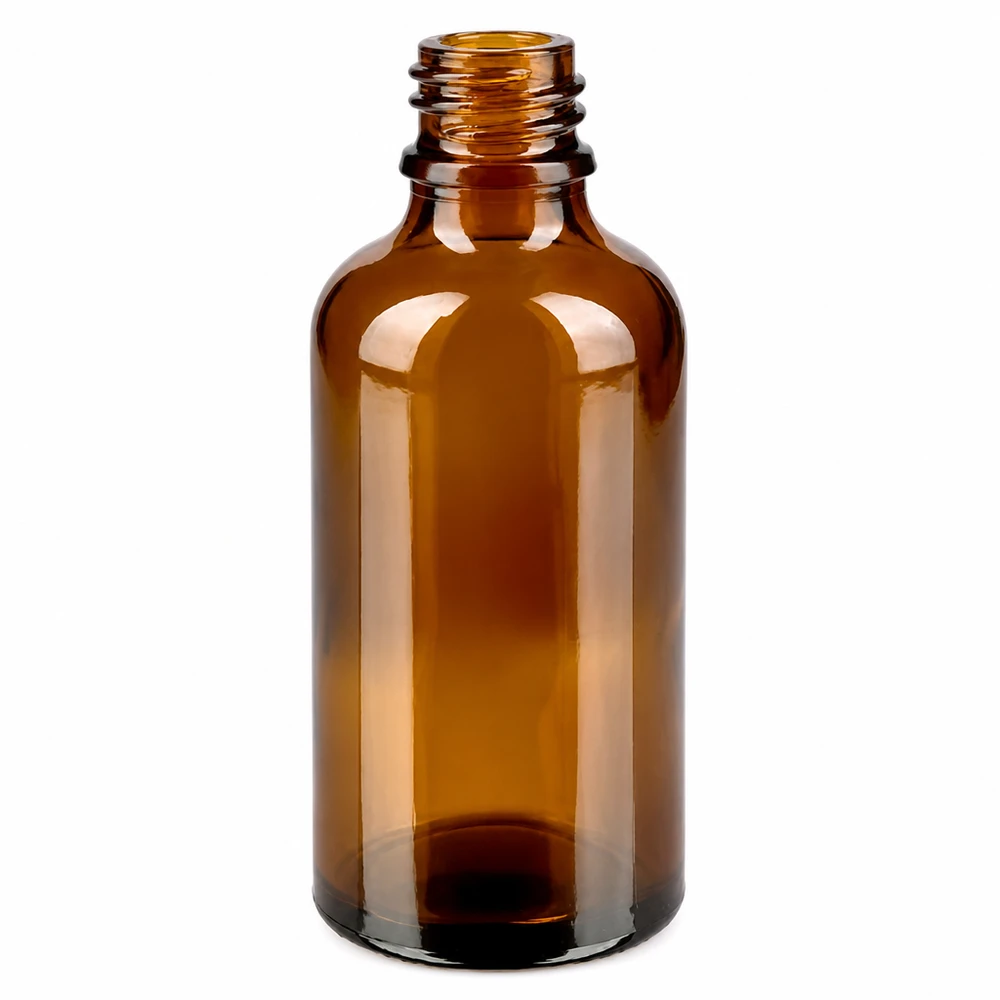 Frasco boticario de 50 ml de vidrio ámbar con rosca de 11 mm para sustancias fotosensibles