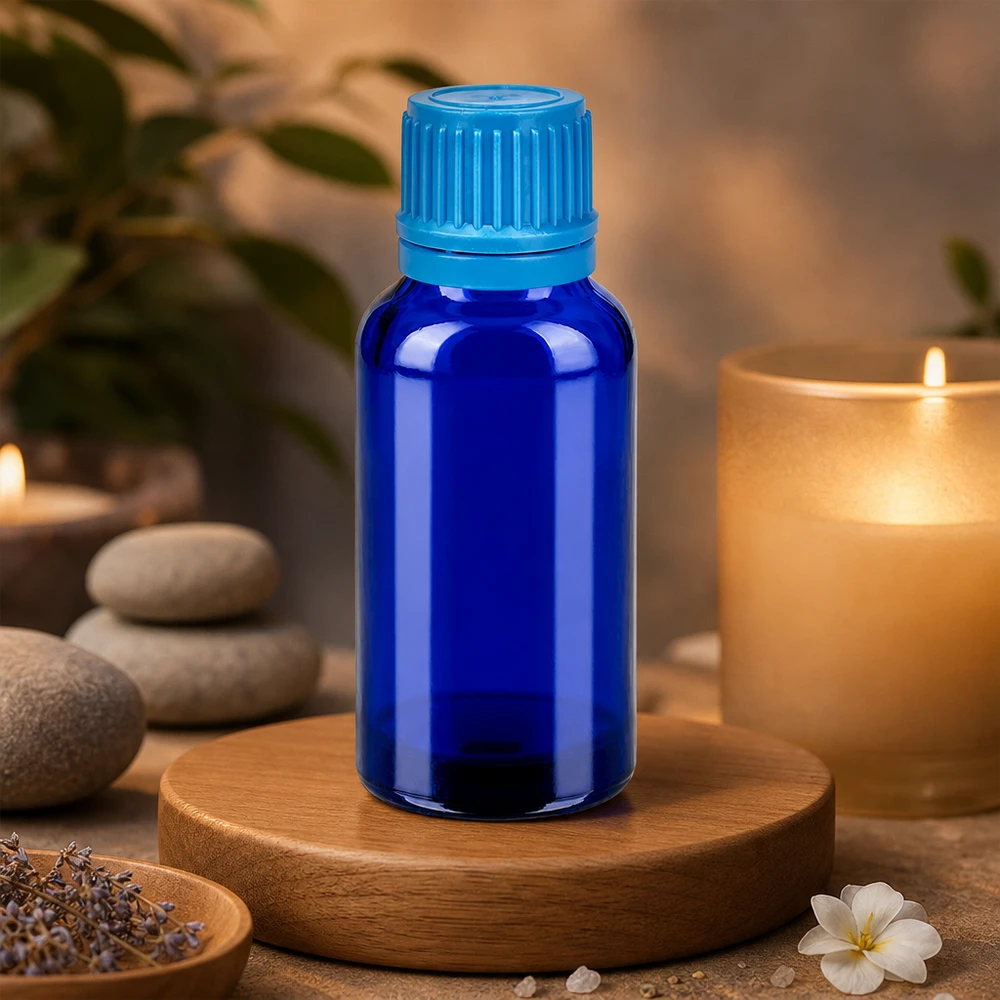 Pequeño frasco boticario de 30 ml de vidrio azul ideal para cosmética DIY y productos naturales