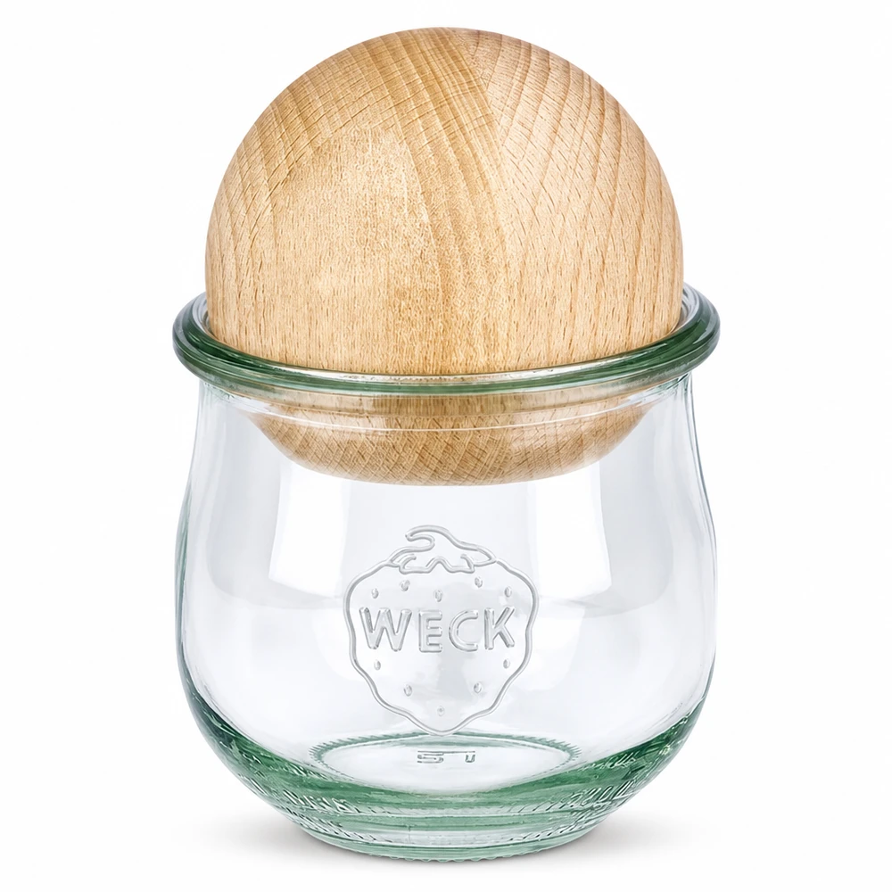 Tarro tulipán WECK RR80 de 370 ml con bola de madera de haya WECK tarro tulipán RR80 370ml con tapa esférica de madera de haya, tarro de conserva con tapa de madera de haya, almacenamiento sostenible