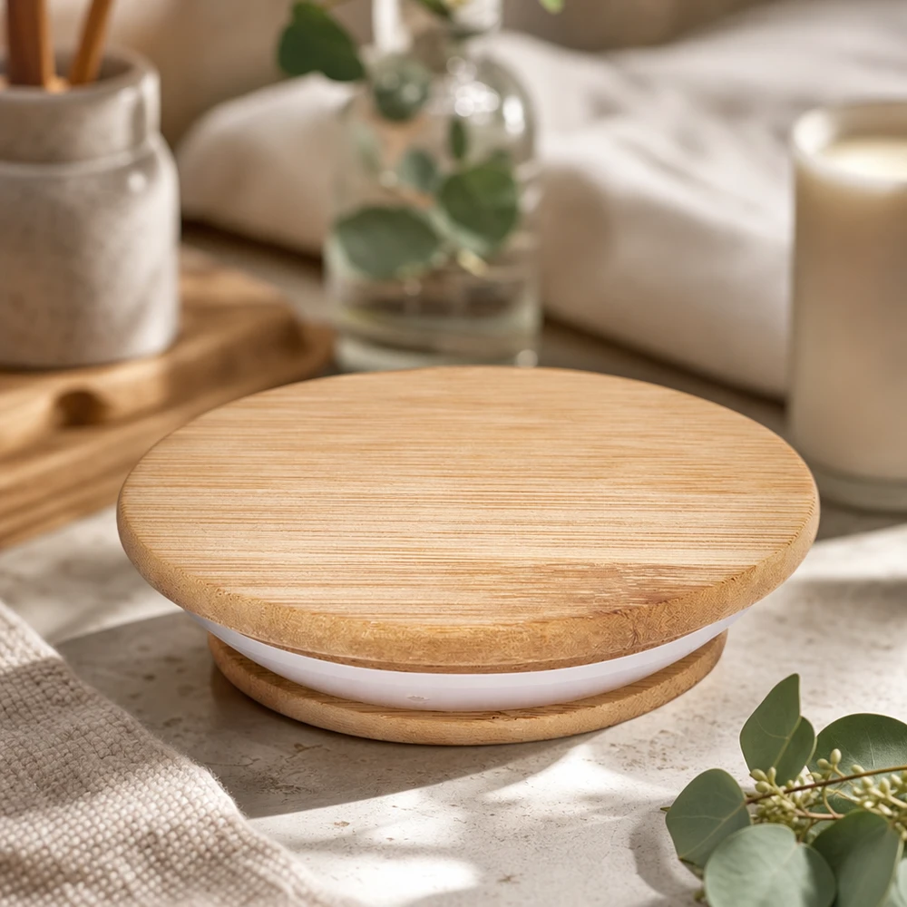 Tapa de madera versión A WECK RR100 Ambiente de vida decoración de baño madera natural junta de silicona blanca