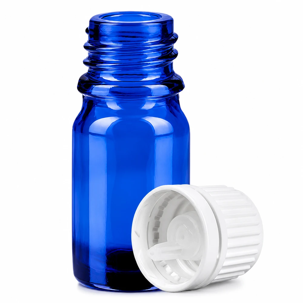Frasco de cristal azul de 5 ml con gotero de 0,7 mm para aceites esenciales y tinturas