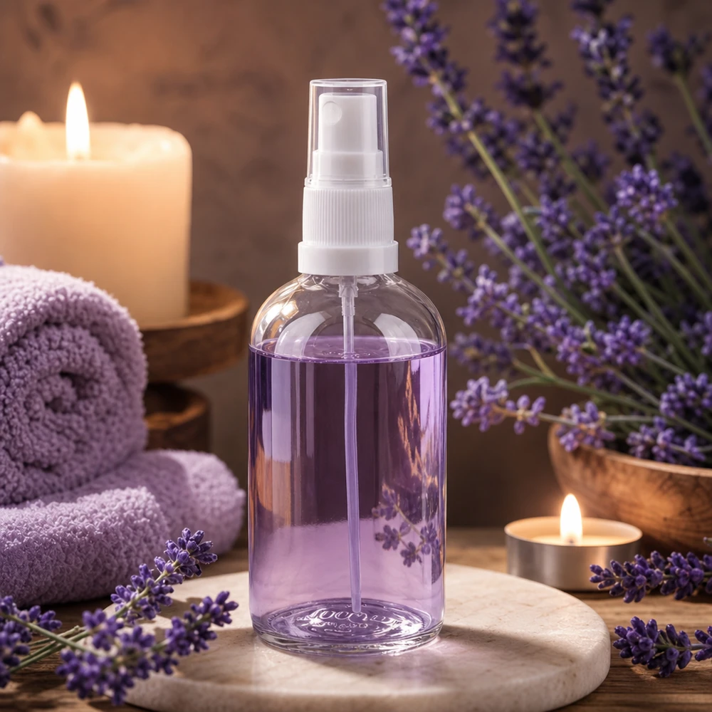 Frasco pulverizador 100ml blanco/transparente tapón estándar ClearLine UT18/100 Botella pulverizadora transparente de 100 ml con aceite de lavanda, atomizador blanco, Spa Ambiente ClearLine