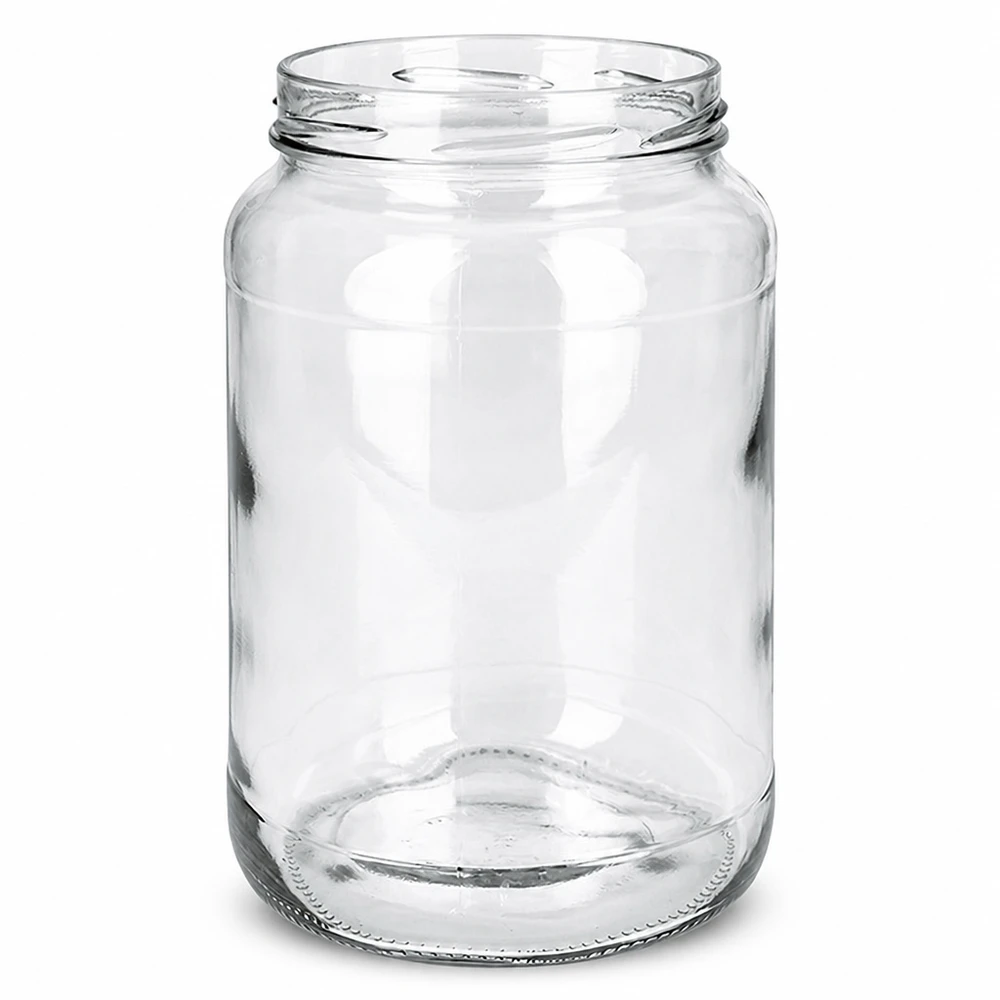 Vaso vacío UNiTWIST Runda1700 Tarro de conserva TO100 de 1700ml transparente sin tapa sobre fondo blanco