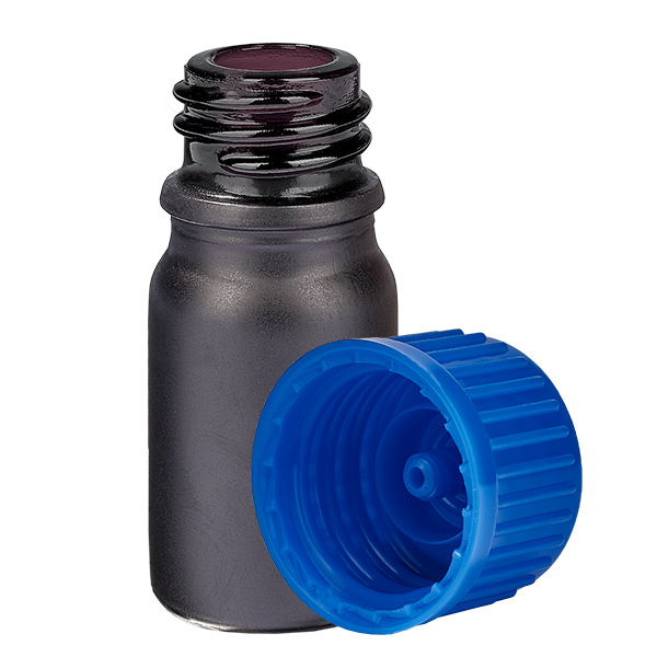 Botella 5ml 11mm tapón rosca azul estándar BlackLine UT18/5 Botella 5ml 11mm tapón rosca azul estándar BlackLine UT18/5