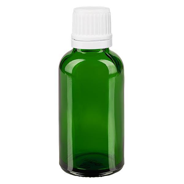Botella de farmacia verde 30ml tapón cuentagotas 1.2mm blanco a prueba de manipulaciones Botella de farmacia verde 30ml tapón cuentagotas 1.2mm blanco a prueba de manipulaciones