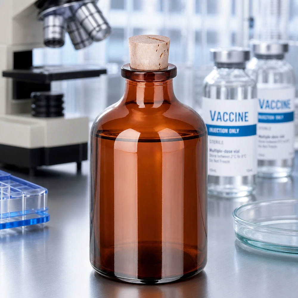 Botella de vidrio ámbar 50ml con corcho 11/14mm Braune Vorratsflasche 50ml Laborglas mit konischem Korkverschluss für Flüssigkeiten