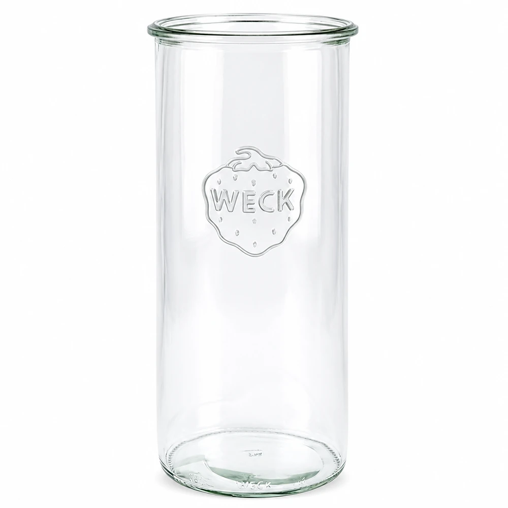Tarro de cristal de 1500 ml WECK RR100 Vasos WECK 1500ml RR100 transparentes con logotipo en relieve y base redonda para conservar y almacenar