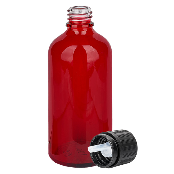 Frasco cuentagotas 100ml 1mm negro cierre inviolable Cierre de seguridad para niños Símbolo de advertencia ciego RedL. UT18/100 Frasco cuentagotas 100ml 1mm negro cierre inviolable Cierre de seguridad para niños Símbolo de advertencia ciego RedL. UT18/100