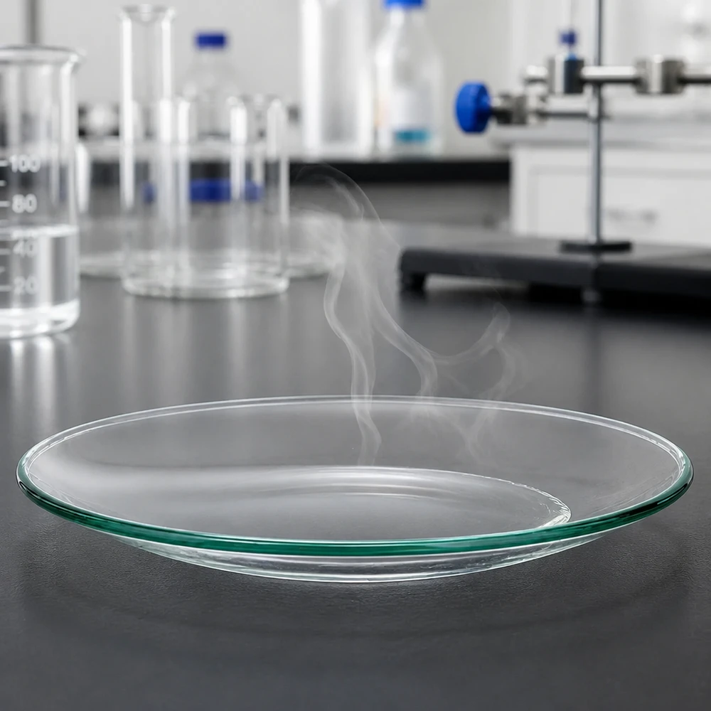 Plato de vidrio plano de 110 mm de diámetro con forma característica de vidrio de reloj para experimentos de laboratorio
