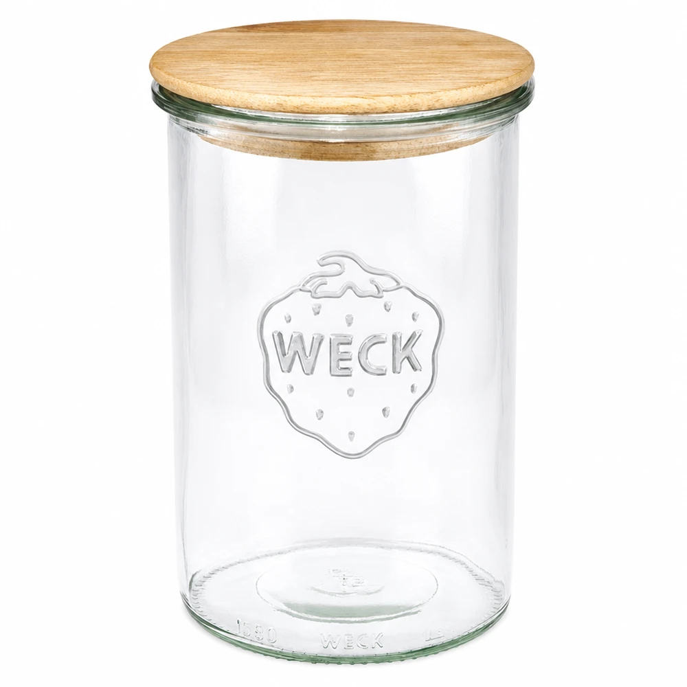 Vasos WECK RR100 de 1000ml con tapa de madera WECK 1000ml RR100 tarro de albañil con tapa de madera de roble transparente tarro de albañil vacío para almacenamiento