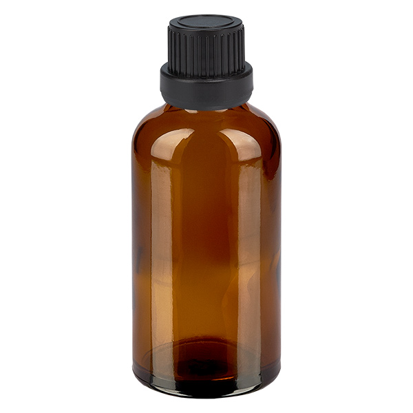 Frasco cuentagotas de 50 ml con tapón inviolable negro de 2 mm BrownLine UT18/50