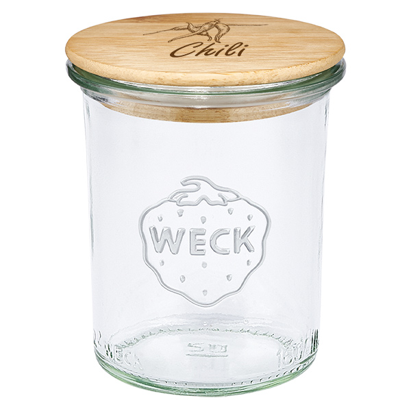 Couvercle en bois "Chili" avec WECK verre à pied 160ml Couvercle en bois "Chili" avec WECK verre à pied 160ml