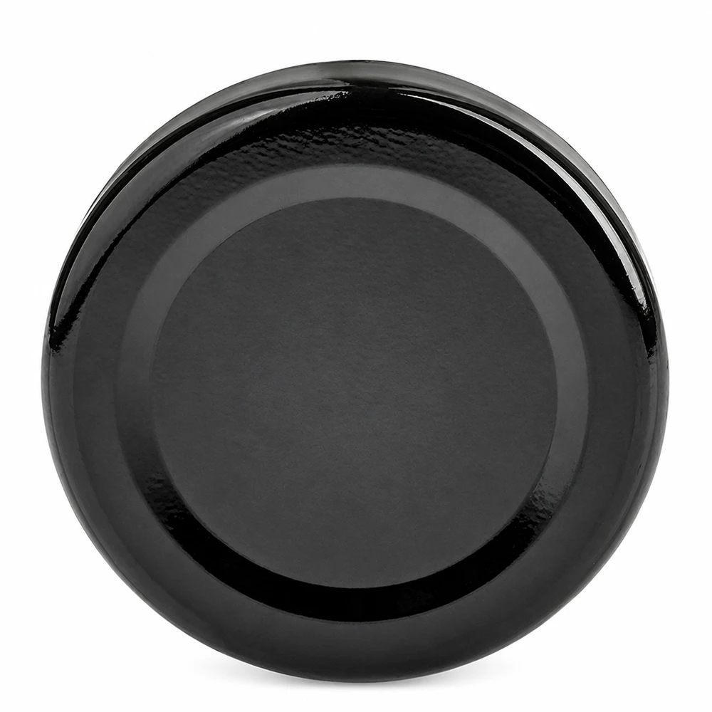 Tapa BasicSeal de 48 mm, negra (TO48) UNiTWIST Tapa de rosca BasicSeal de 48 mm, negra, modelo TO48, de UNiTWIST; vista superior sobre fondo blanco