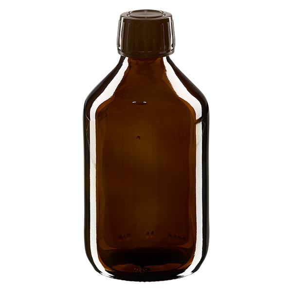 Frasco medicamento 250ml marrón, tapón marrón con precinto de seguridad ApoGlas Frasco medicamento 250ml marrón, tapón marrón con precinto de seguridad ApoGlas